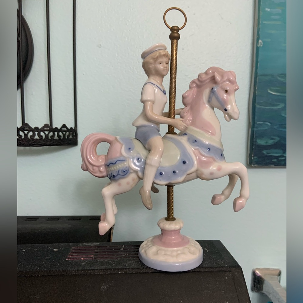 Vintage Paul Sebastian Porcelain Figurine Boy on Carousel Horse 9" Tall